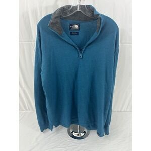 The North Face Mens Large Quarter Zip Wool Blend Sweater Teal Blue Mock Neck L